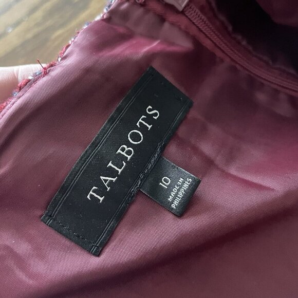 Talbots Women 10 Burgundy Tweed Fringe Hem Button Faux Wrap Pencil Skirt - Picture 10 of 11